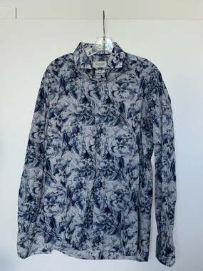 Bruun & Stengade Slim Fit Blue Floral Print Easy Care Cotton Shirt